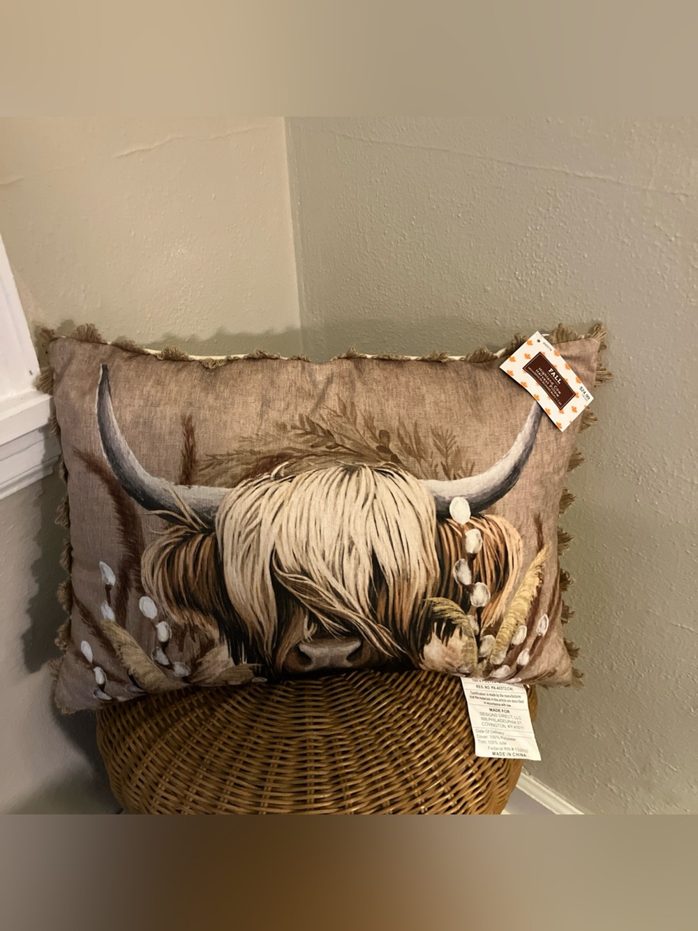 Hobby Lobby Fall Highland Cow Toss Pillow Decor Autumn Harvest Farmhouse 14x20